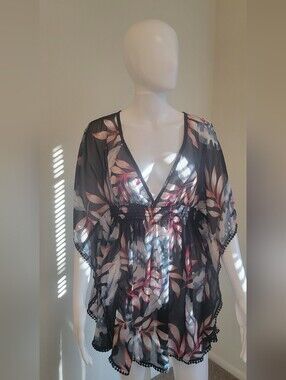Kona Sol Floral Sheer Swim Cover-Up | Size Small | Beach Resort Cover-Up